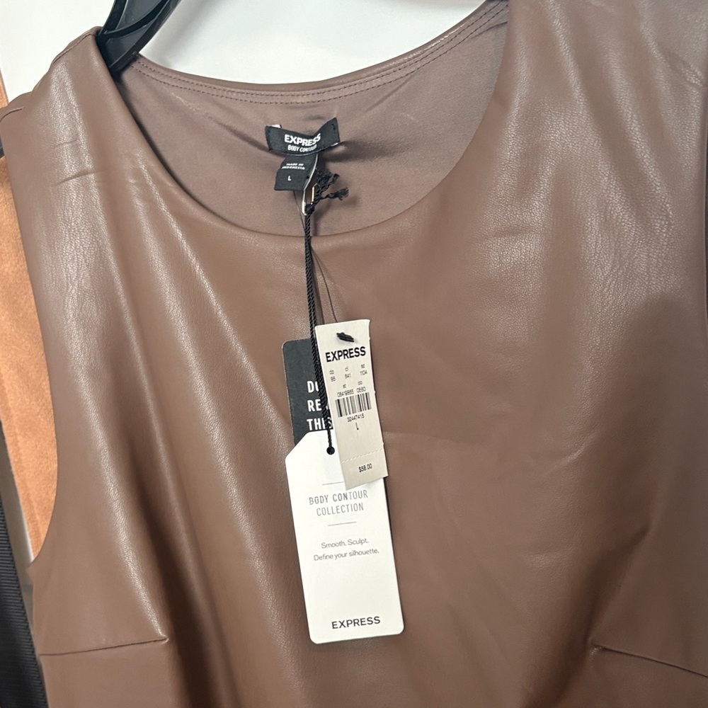 Express Tan Faux Leather Sleeveless Top